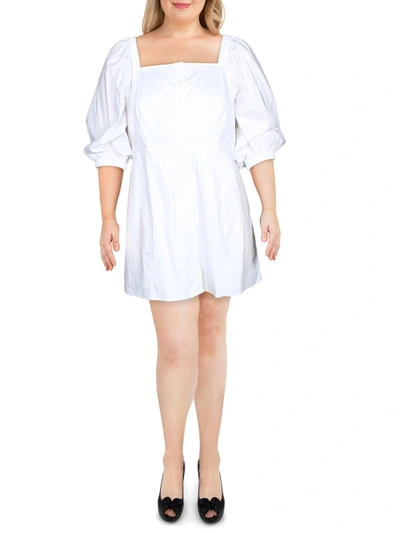 Danielle Bernstein Plus Womens Mini Puff Sleeve Shirtdress In White
