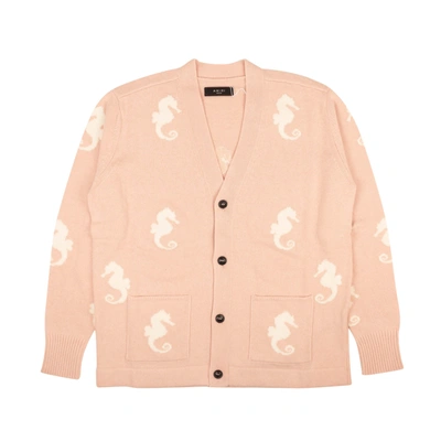 Amiri Pink Seahorse Jacquard Cardigan Sweater