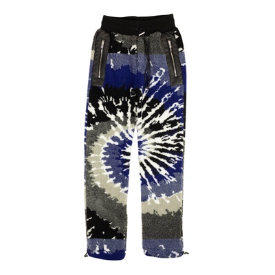 Amiri Tapered Leather-trimmed Tie-dyed Fleece Sweatpants In Blue
