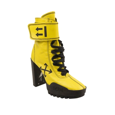 Off-white Yellow Leather Moto Wrap Boots