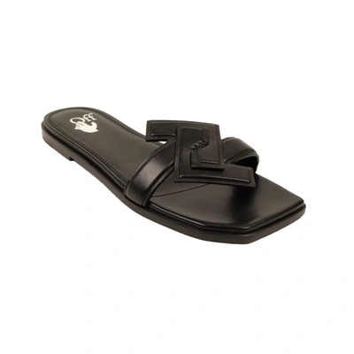Off-white Black Leather Arrow Flat Sandals