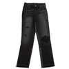 AMIRI WOMEN'S BLACK LEATHER HYBRID CROPPED JEANS