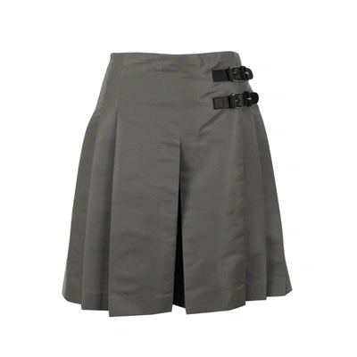 Red Valentino Gray Satin Thick Pleated Flare Shorts In Grey