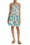 Autumn Adeigbo Cassie Floral Smocked Bodice Fit & Flare Sundress In Sea Green/ Multicolor