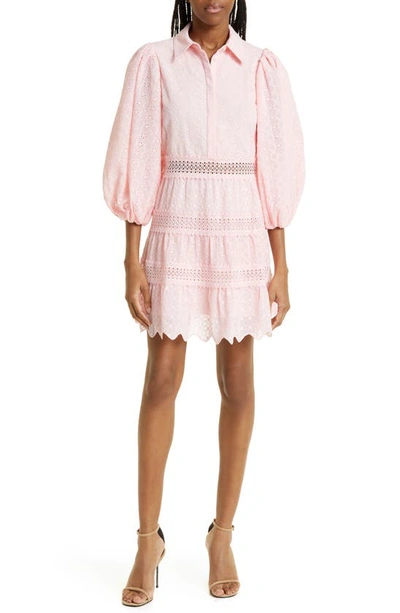 Alice And Olivia Blakesley Balloon-sleeve Embroidered Minidress In Petal
