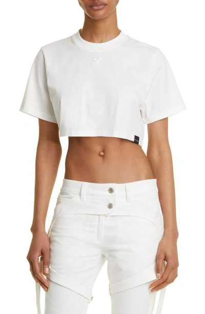 Courrèges Cropped Short-sleeved T-shirt In White