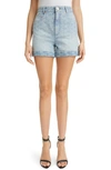 Balmain Monogram-print Cotton Denim Shorts In Blue
