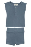 Maniere Manière Rib Cotton Tank & Shorts Set In Blue