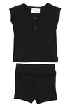 Maniere Manière Rib Cotton Tank & Shorts Set In Black