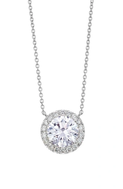 Lightbox 2 Carat Lab Created Diamond Halo Pendant Necklace In White/ 14k White Gold