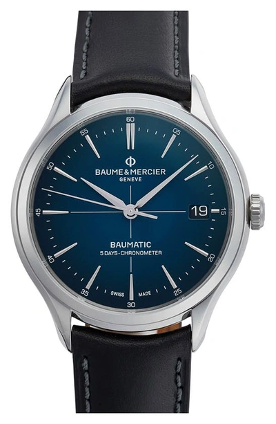 Baume & Mercier Clifton Baumatic Automatic Chronometer 40mm Stainless Steel And Alligator Watch, Ref. No. M0a10467 In Blue/black