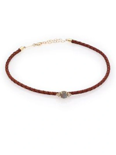 Jacquie Aiche Diamond, Labradorite, 14k Yellow Gold & Leather Choker Necklace