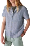 LUCKY BRAND STRIPE SHORT SLEEVE LINEN & COTTON BUTTON-UP CAMP SHIRT