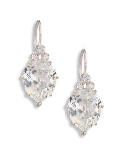 Anzie Classique Pear White Topaz & White Sapphire Drop Earrings In Silver