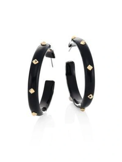 Alexis Bittar Golden Studded Lucite Hoop Earrings/2" In Black