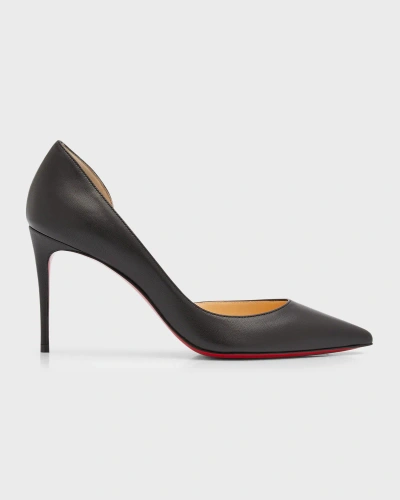 Christian Louboutin Iriza Leather Half-d'orsay Red Sole Pumps In Black