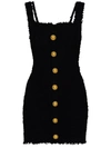 Balmain 7-button Strapped Tweed Mini Dress In Black