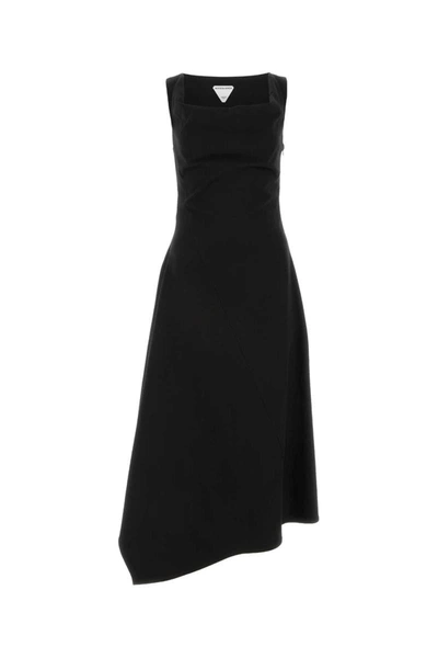 Bottega Veneta Cotton Dress With Asymmetric Hem And Boat Neck In Black