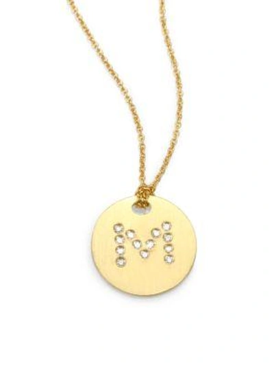 Roberto Coin Tiny Treasures Diamond & 18k Yellow Gold Initial Pendant Necklace In Initial M