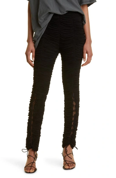 Interior Bea Ruched Lace-up Skinny-leg Pants In Matte Black