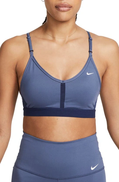 Nike Women's Indy Light-support Padded V-neck Sports Bra In Blue/ White