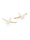 Zoë Chicco 6MM White Freshwater Pearl & 14K Yellow Gold Curved Bar Staple Stud Earrings