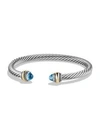 David Yurman Cable Classic Bracelet With Turquoise And 14k Gold, 5mm In Blue Topaz