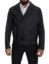 DOLCE & GABBANA DOLCE & GABBANA BLACK LEATHER BIKER COAT ZIPPER MEN'S JACKET