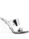 Alexander Mcqueen Square-toe Wedge-platform Sandals In Silver