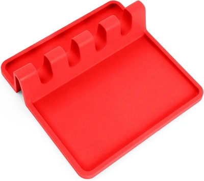 Zulay Kitchen Silicone Utensil Rest With Drip Pad In Bright Red