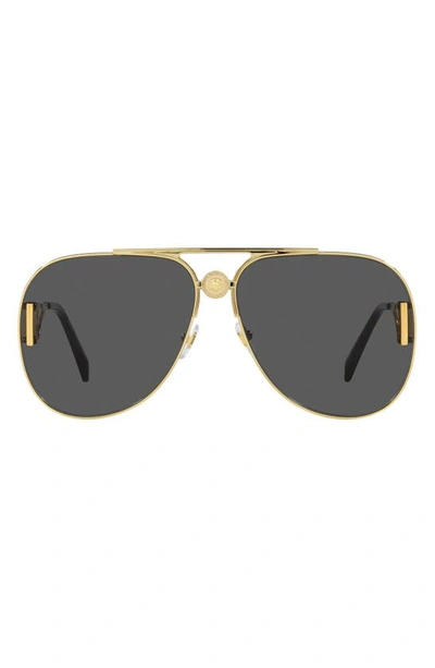 Versace Men's Ve2255 63mm Pilot Sunglasses In Gold/gray Solid