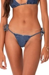 Edikted Didid Distressed Denim Side Tie Bikini Bottoms In Blue