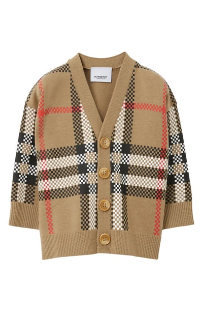 Burberry Kids' Archive Beige Wool Cardigan In Negro