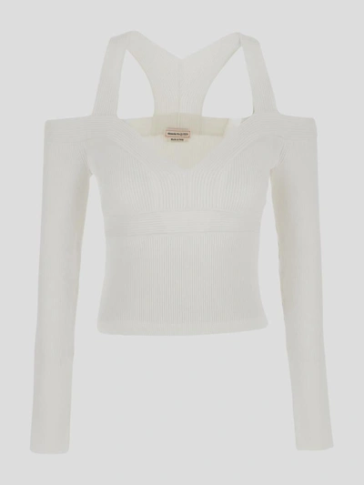 Alexander Mcqueen Ribbed Top In White