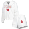 Concepts Sport Women's  White Oklahoma Sooners Sunray Notch Neck Long Sleeve T-shirt And Shorts Set In White