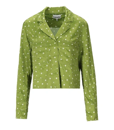 Ganni Green Polka Dot Crop Shirt