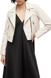 Allsaints Womens Ivory White Dalby Leather Biker Jacket 16 In Ivory White