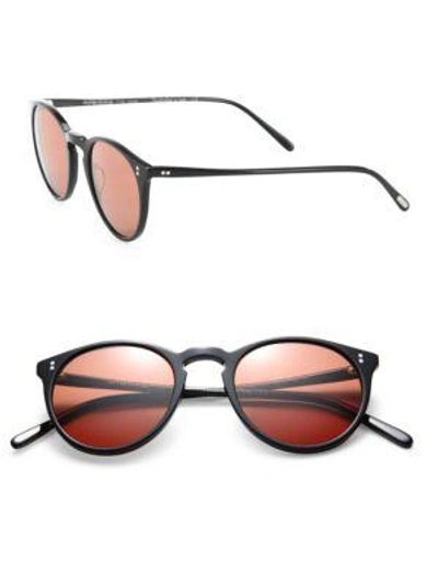 Oliver Peoples O'malley Nyc Peaked Round Sunglasses, Black In Black-red