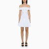 Alexander Mcqueen White Off-the-shoulders Mini Dress With D Rings In Viscose Blend Knit Woman In White