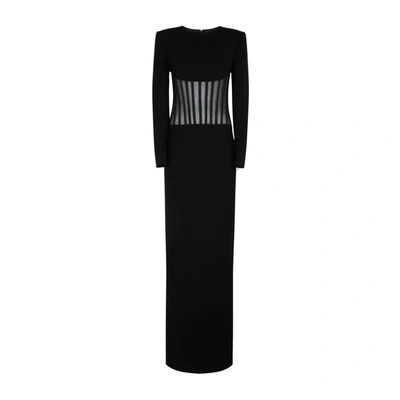Monot Mesh-paneled Crepe Gown In Black