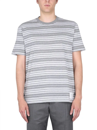 Thom Browne Striped Cotton T-shirt In Grey