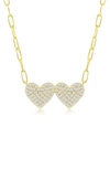 Simona Gold Plated Over Sterling Silver Double Heart Cz Paperclip Necklace In Gold