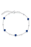 Simona Sterling Silver Bezel-set And Cz Bead Bracelet (white, Green, Blue Or Red) In Blue