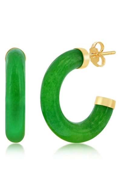 Simona 14k Yellow Gold, 19mm Hoop Jade Earrings In Green