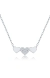 Simona Sterling Silver Triple Heart Cz Pendant Necklace In Silver