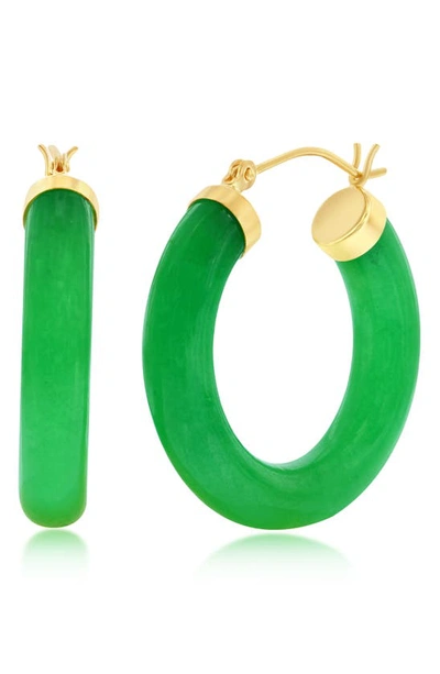 Simona 14k Gold Plated Jade Hoop Earrings In Green