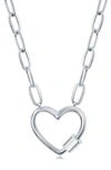 Simona Sterling Silver Heart Carabiner Paperclip Necklace In Silver