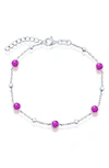 Simona Sterling Silver Bezel-set And Cz Bead Bracelet (white, Green, Blue Or Red) In Ruby