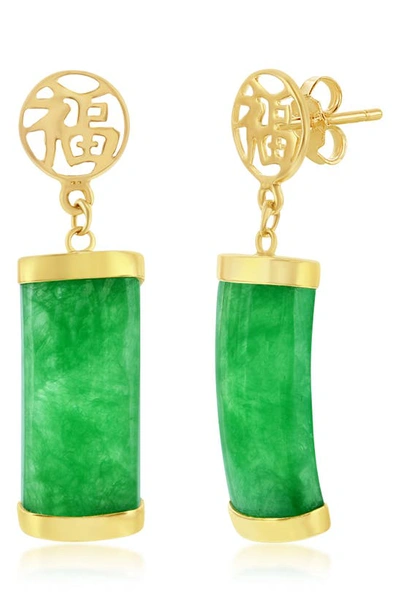 Simona 14k Gold Plated Rectangular Jade Earrings In Green