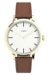 TIMEX MIDTOWN LEATHER STRAP WATCH, 36MM